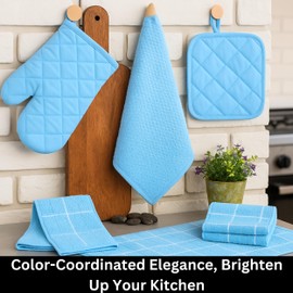 Oven Mitt and Pot Holder, Dish Towels, Microfiber Dish Drying Mat and Dish Cloths - 7 Piece Kitchen Linen Set by Osnell USA