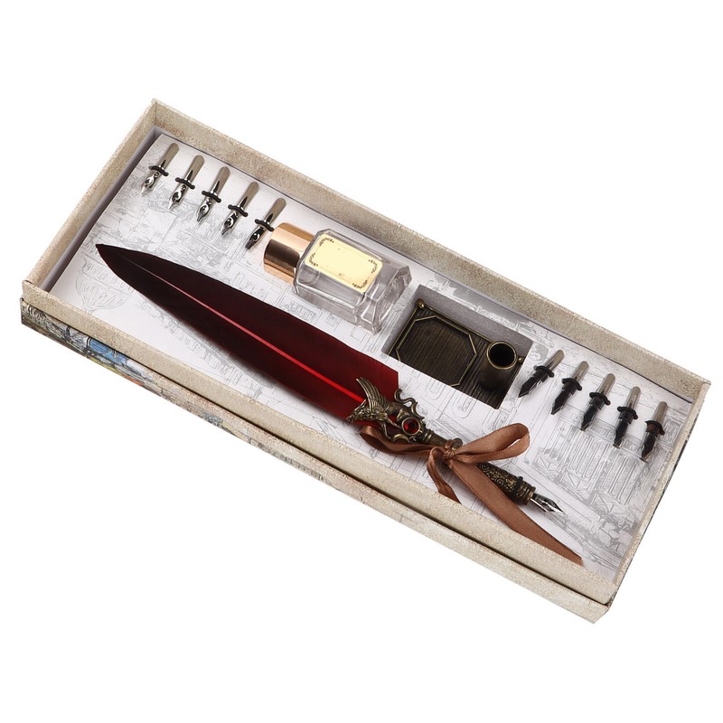 Feather Pen Set Vintage Creativity Ink Carving Writing Suit for