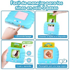 Juguetes de Aprendizaje con Tarjetas Flash Parlantes, Lectura Bilingüe en Español e Inglés, Máquina de Lectura de Juguetes Educativos con 224 Palabras