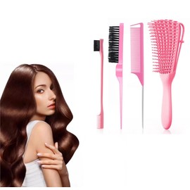 CHUANGOU Pack of 4 Hair Styling Brush, Hair Brush for Natural Hair, Wavy, Curly Hair, Detangler Easy Improvement of Hair Texture (Pink)
