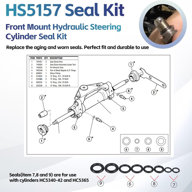 HC5345 Seal Kit for SeaStar Hydraulic Steering Cylinder Seal Kit