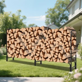 PeakPursuit 8Ft Heavy Duty Firewood Rack Outdoor with Cover, Large Steel Log Holder for Patio, Backyard, Fireplace, Weatherproof Wood Storage with Ventilated Design, Easy Assembly
