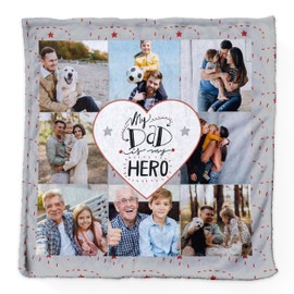 Luxury Cuddlesoft fleece Photo blanket, Photo Gift, Dad is my hero, for Dad