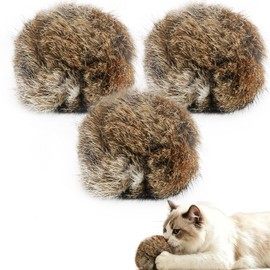 MeowAroma Rabbit Fur Cat Toys Balls 3-Pack, 3-Inch Soft Fluffy Catnip Balls for Indoor Cats, Furry Interactive Toys to Stimulate Hunting Instinct, Chase & Pounce Play, Interactive Bonding