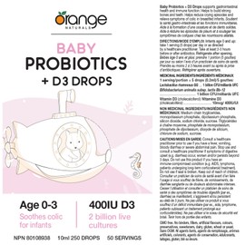 Orange Naturals Orange Naturals - Baby Probiotics + D3 Drops 10 ml 50-Servings - Reduce Symptoms of Colic and Support Immunity - Upset Stomach Relief, Bone and Baby Teeth Health 400IU D3