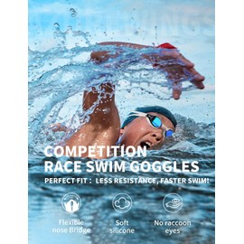 AzureWings Swim Goggles for Men Women – No Leak Anti-Fog UV HD Wide Vision, Racing & Swimming Goggles White-Electroplate Mirror Lens