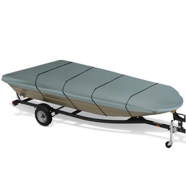 JAMESVAN Jon Boat Cover,14ft 600D Heavy Duty Trailerable Jon Boat Cover,Waterproof Sun Protection Jon Boat Cover with Strap System,Fits 14ft Jon Boat Beam Width up to 70 inch,Grey