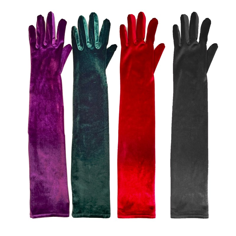 BRYCTSISEN Long Velvet Evening Gloves (Dark Green)