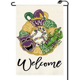 Mardi Gras Doughnut Garden Flag 12x18 Inch Vertical Double Sided Masquerade Mask Crayfish New Orleans Carnival Celebration Small Flags Outside Decoration For Yard (ONLY FLAG) KH11