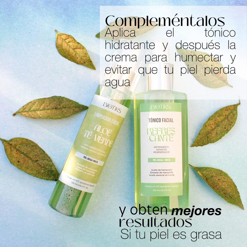 Tónico facial refrescante piel grasa/mixta, astringente, anti acné (agua de
