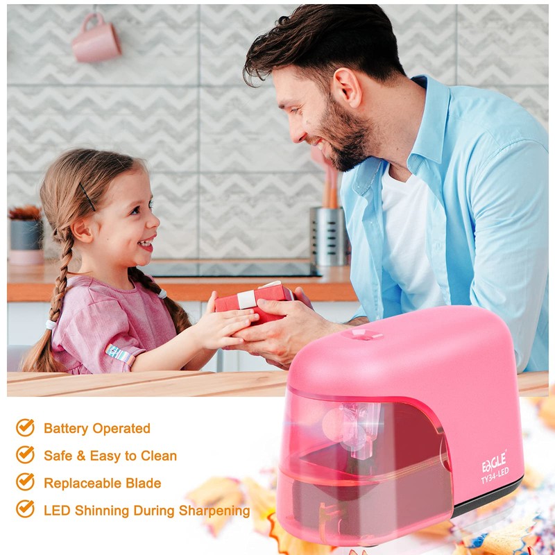 Eagle Electric Pencil Sharpener, Battery Powered Sharpener, LED Light Shinning