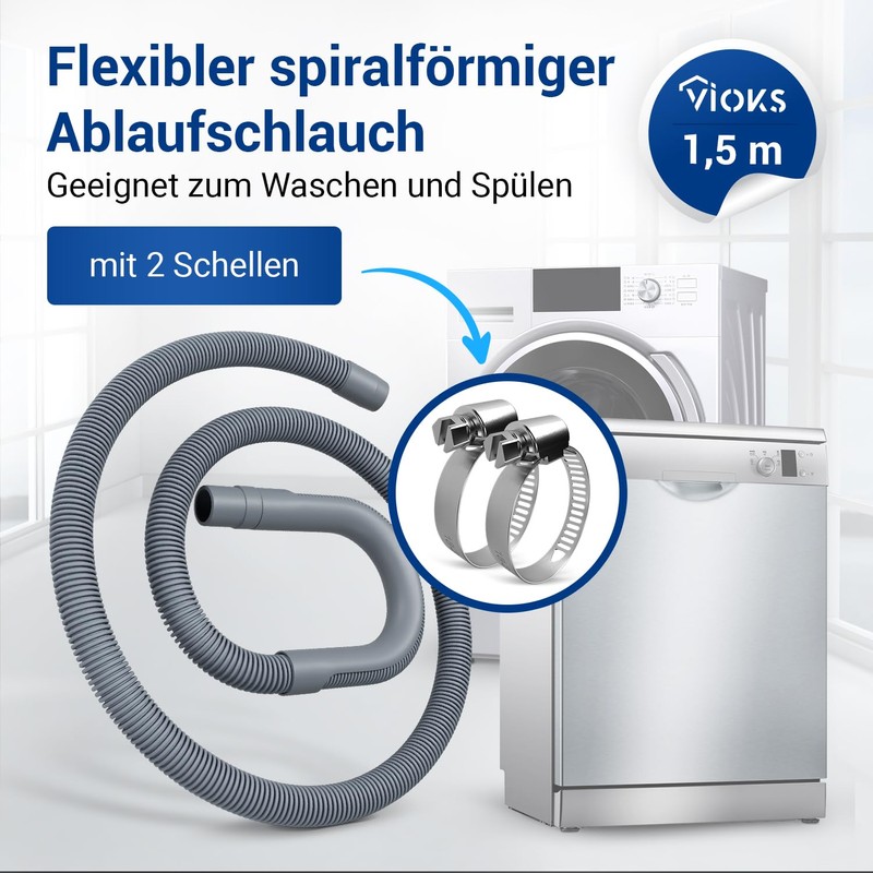 VIOKS Flexible Drain Hose Washing Machine 1.5 m 19/22 mm