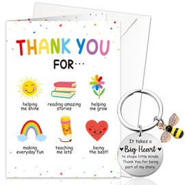 DPKOW Thank You Gifts for Teacher, Thank You Teacher Card with Envelope, Inspirational Keyring Teachers Appreciation Presents Nursery Teaching Assistant Teachers Gifts Leaving