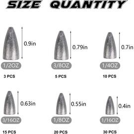 Fishing Sinker Worm Weights Set, 83pcs Fishing Bullet Sinkers Kit Lead Fishing Assorted Size with A Handy Box