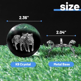 3D Wolf Crystal Ball with Stand Lase Engraved Glass Sphere Paperweight Wolf Decor Gift