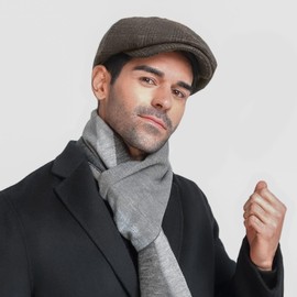 LumiSyne Vintage Newsboy Style Flat Cap Men Women 8 Panel Baker Boy Peaked Cap Herringbone Tweed Wool Blend Adjustable Gatsby Cap Cabbie Flat Cap for Autumn Winter, Coffee Black Herringbone Check