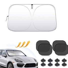 SLshiBo Sun Protection Car Windscreen Inside, Sun Protection Car Window with UV Protection, 145 x 80 cm Foldable Car Windscreen Sun Visor and 4 Car Sun Visor Side Window with 8 Suction Cups