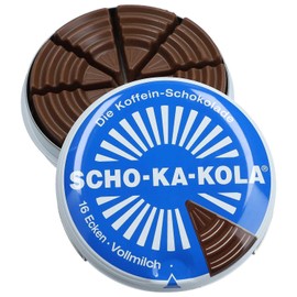 SCHO-KA-KOLA Milk Chocolate with natural Caffeine from Cocoa, Cola-Nut-Powder and Coffee 6 tins x 100 g/Germany