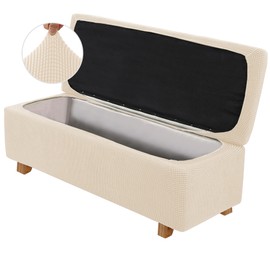 GAMUKAI 2-Piece Stretch Ottoman Covers – Rectangle Slipcovers for Folding Storage Stools, Non-Slip Elastic Bottom, Soft Fabric Furniture Protectors (Natural, X-Large)