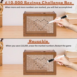 Homgaty Money Box Wooden,10000 Pound Clear Acrylic Sheet Money box Cash Saving Box With Counter To Tick,Reusable Savings Box for Christmas Birthday Gift DIY Decoration