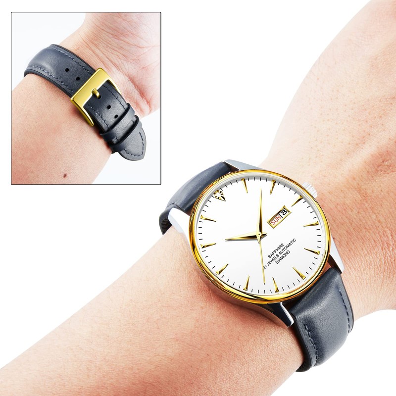 BINLUN Leather Watch Band, Inner Rubber, Breathable, Hybrid, Quick Release