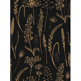 JiffDiff Peel and Stick Wallpaper Black and Glod Floral Wallpaper Farmhouse Wildwood Wheat Meadow Removable Wallpaper for Bedroom Modern Wallpaper Renter Friendly 480" x 17.3"