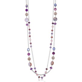 Noessla Layered Long Necklaces for Women Crystal Beaded Statement Necklace Sweater Silver Chain with Gifts Box Jewelry(Purple)