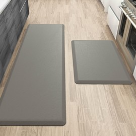 More Décor Anti Fatigue Kitchen Floor Mat, Standing Desk Mat, Double Pack, Non Slip, Waterproof - 0.47 Inches Thick - Rug Sizes 17.3" x 28" and 17.3" x 59" - Grey