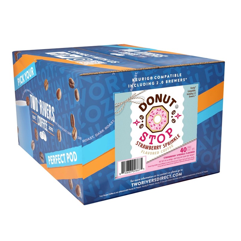 Donut Stop Medium Roast Coffee Pods, Strawberry Sprinkle Flavor, 40