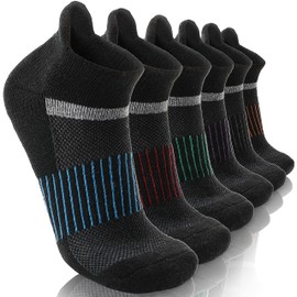 Anlisim Merino Wool Quarter Hiking Socks Compression Warm Thermal Winter Thick Cushion Running Moisture Wicking No Show Socks Gifts Stocking Stuffers for Women Men 6 Pairs(Black,L)