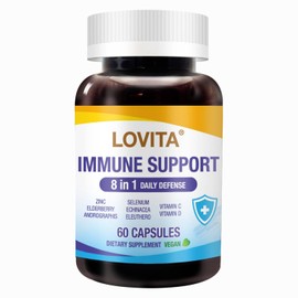 Lovita Immune Support 8 in 1 Daily Defense, Elderberry with Zinc, Vitamin C&D, Echinacea, Selenium, Andrographis & Siberian Ginseng Extract, 60 Vegan Capsules