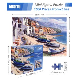 MISITU Mini Jigsaw Puzzle 1000 Pieces for Adults and Children - Seaside Village - Difficult Challenging Small Jigsaw Puzzle for Adults 15 x 10.2 Inch