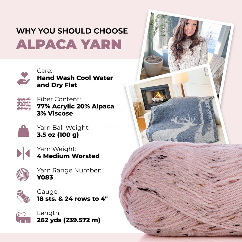 Mary Maxim Alpaca Yarn, Soft, Warm Tweed Yarn for Crocheting