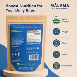 MALAMA MUSHROOMS Cordyceps Extract Powder De Malama, Cuerpo De Fructificación Orgánico Cordyceps Polvo De Seta, Superalimento Adaptogénico, Apoya La Energía, La Resistencia Y El Estado De Án