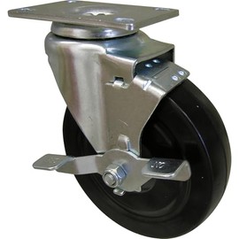 Shepherd Hardware 9788 5-Inch Rubber Swivel Plate Caster with Side Brake, 200-lb Load Capacity