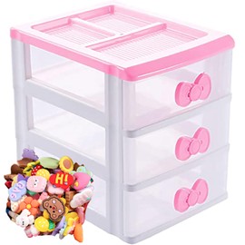 BxuxJar 3 Drawer Storage Organizer Small Plastic Drawer Kawaii Pink Desk Organizer Drawer for Bathroom, Dorm, Desk, Office