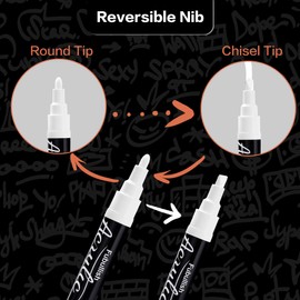 Fubullish 2 Pack White Acrylic Paint Markers, 3-6mm Waterproof Paint Pens for Wood, Canvas, Stone, Rock Painting, Mug, Ceramic, Glass, Metal Surfaces, DIY Crafts Making Art Supplies
