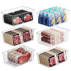 iSPECLE Freezer Organizer Bins - 4 Pack Medium Upright Baskets for 14 to 15.5 cu.ft Stand Up Freezer, Easily Sort and Get Food, Air Circulation Stops Food Sliding Out, White