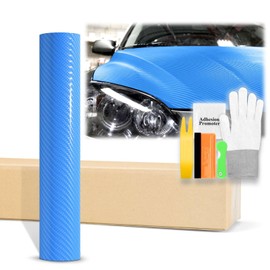 60"x60" (5FTx5FT) Light Blue 4D Carbon Fiber Textured Semi Gloss Vinyl Wrap Auto Car Sticker Decal Film Sheet Bubble Free Air Release Technology with Tool Kit