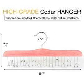 TOPIA HANGER American Red Cedar Wood Belt Hanger, Belt Organizer Rack with 12 Metal Hooks,Closet Organizer for Tank Tops, Ties, Scarves, Neckties (1-Pack) CT13B