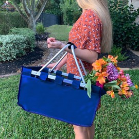 Threadart Large Collapsible Market Basket - Natural | Aluminum Frame | Polyester Fabric | Convenient Fold Flat Design |Reusable Space-Saving Shopping Tote, Gift Basket, Beach Basket, Picnic Basket