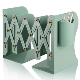 Adjustable Bookends - Field Green - 19 Inches 2 Dividers Heavy Duty Metal Book Holders - Book Storage Rack, Organizer Magazine File Holder for Desk - Decorative Bookends for Office School Bookstore