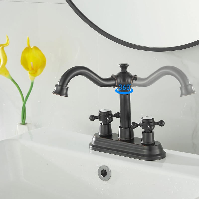 GGStudy Bathroom Faucet Oil Rubbed Bronze 2 Handles 4 Inches