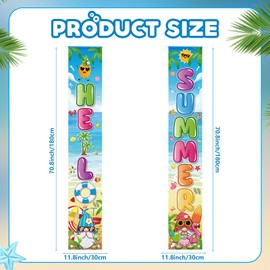 Hooqict Hello Summer Banner Porch Sign Summer Party Door Decorations Hanging Party Banner for Hawaiian Luau Tropical Beach Party Supplies - 71" x 12"