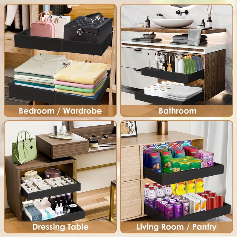 THMINS 2 Pack Expandable Pull Out Cabinet Organizer, 16" Deep