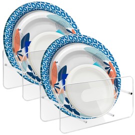 Beitiny Paper Plate Dispenser, Acrylic Plastic Plate Holders, 7-12 Inch Disposable Plates Storage Organizer Rack for Cabinet, Countertop, Counter, Kitchen, 2 Pack