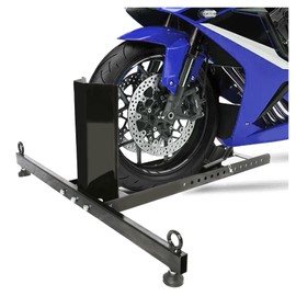KUAFU Motorcycle Wheel Chock Stand Upright 1800 LBS, Wide Range 3“ to 5” Support Adjustable Heavy Duty Motorcycle Stand Front Wheel Tire Chock for Trailer/Truck/Garage Power Coated Steel