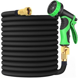 Expandable Garden Hose 150 ft with 10 Function Nozzle Sprayer, Lightweight Flexible Water Hose with Durable Collapsible Latex Core & Solid Brass Fittings, 150ft Retractable Stretch Hose, Black