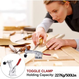 Toggle Clamp, Hand Tool Toggle Clamp GH-12130 100KG/220lbs Adjustable Antislip Red Horizontal Clamp Quick Release Tool for Machine Operation, Woodworking, Welding