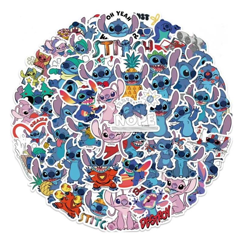 Stitch 100 Calcomanias Stickers Pvc Contra Agua